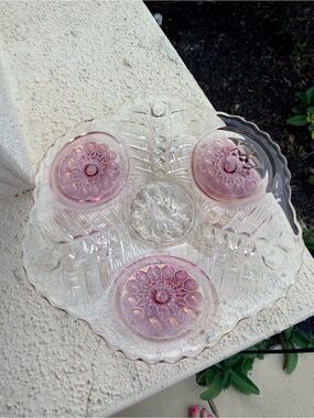 Vintage Hofbauer Byrdes Crystal Footed Cake Plate Pink Bird Medallions Germany